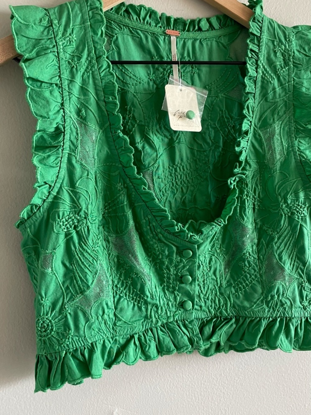 Free People All The Ways Top Grass Green Embroidered XS NWT - Picture 9 of 16